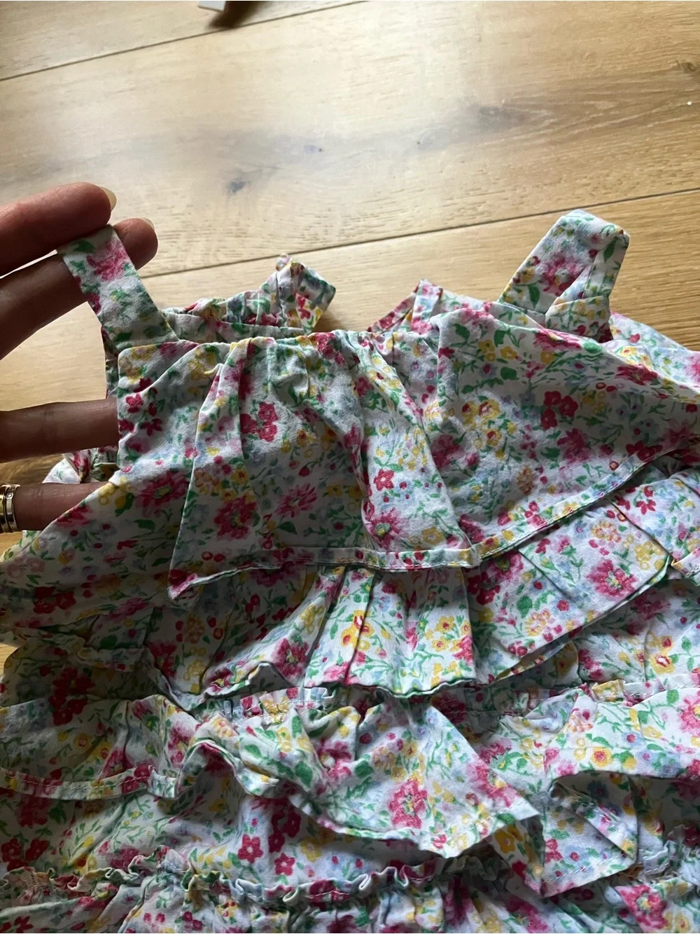 EUC Ralph Lauren Baby Floral Tiered Ruffle Bubble Romper / Dress